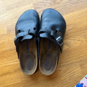 Birkenstock Black Leather Slip-On Clogs